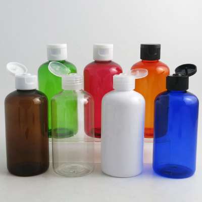 Round eco friendly 220ml  custom shampoo bottle plastic container packaging with flip top cap