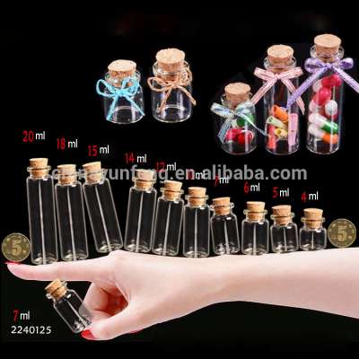 4ml 5ml, 6ml, 7ml, 8ml Wholesale small empty glass bottles with cork,wishing bottle , drift bottle 10ml , 12ml ,15ml, 18ml ,20ml