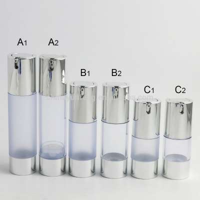 50ml 30ml 15ml Luxury Silver Skin Care Cosmetic Bottle Plastic AS Airless Bottle with Pump