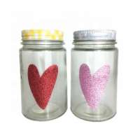 Custom design gift heart printing 500ml glass christmas candy jar biscotti cookie jar