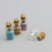 Empty 0.6ml Cute Mini Messages Wishing Glass Vials, Clear Charms Pendants With Wood Cork