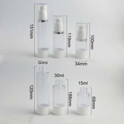 Wholesale 15ml 30ml 50ml White plastic cap airless cosmetic bottle with dispenser pump