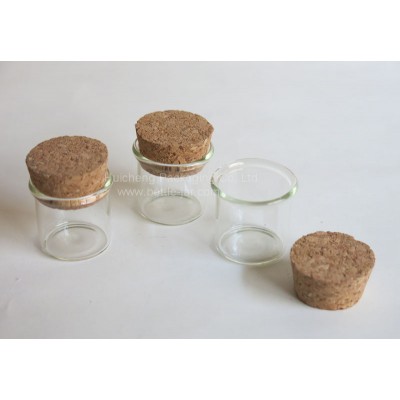 Wholesale jewelry packaging 5ml mini glass wide mouth container with cork , glass bottle with cork