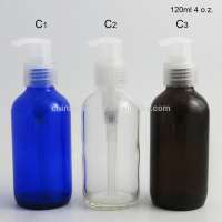 120ml skin care empty cosmetic packaging amber glass boston round bottle with black pump