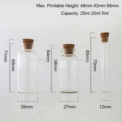 Wholsales 5ML/20ML 25ML Clear Small Glass Bottle Wooden Cork Stopper