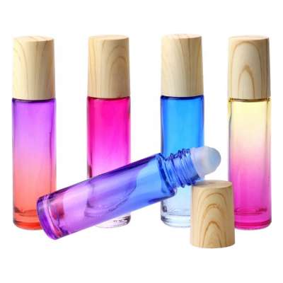 Empty 10ml roll on glass cosmetic bottle fragrance perfume bottles with wood cap