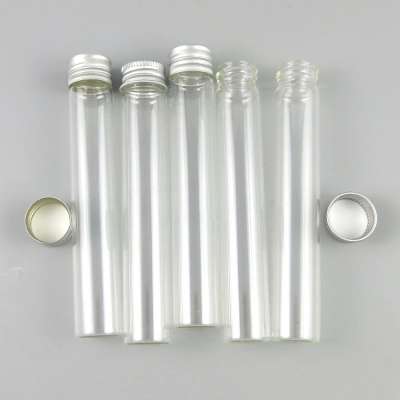 Empty tiny clear 30ml 45m borosilicate glass test tube 2020 cosmetic bath salt packaging cigar container with aluminum screw cap